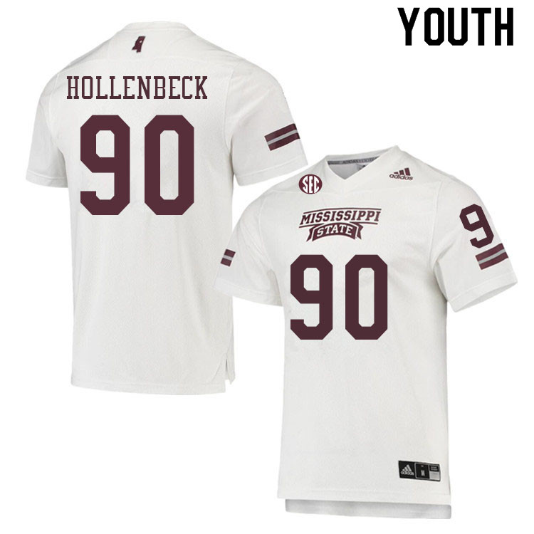 Youth #90 Hudson Hollenbeck Mississippi State Bulldogs College Football Jerseys Sale-White - Click Image to Close
